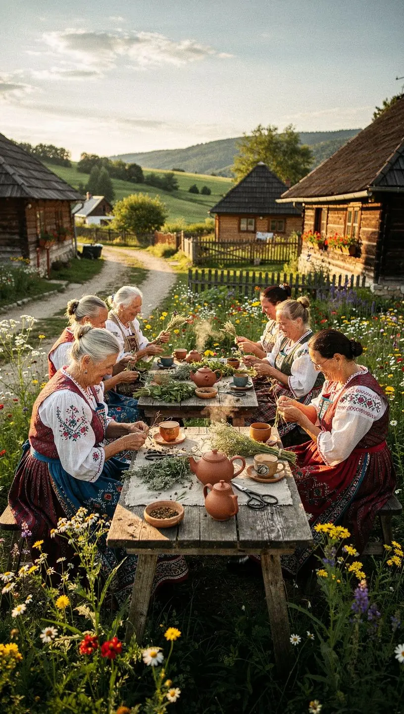 Pohľad na čajovník s horúcim nápojom a čerstvými bylinkami vedľa neho.